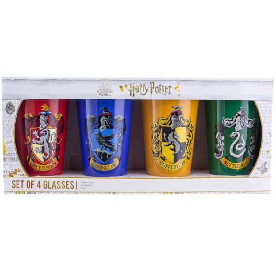 Geek Gifts * | Closeout Sale Harry Potter House Crest Glasses (Set Of 4)